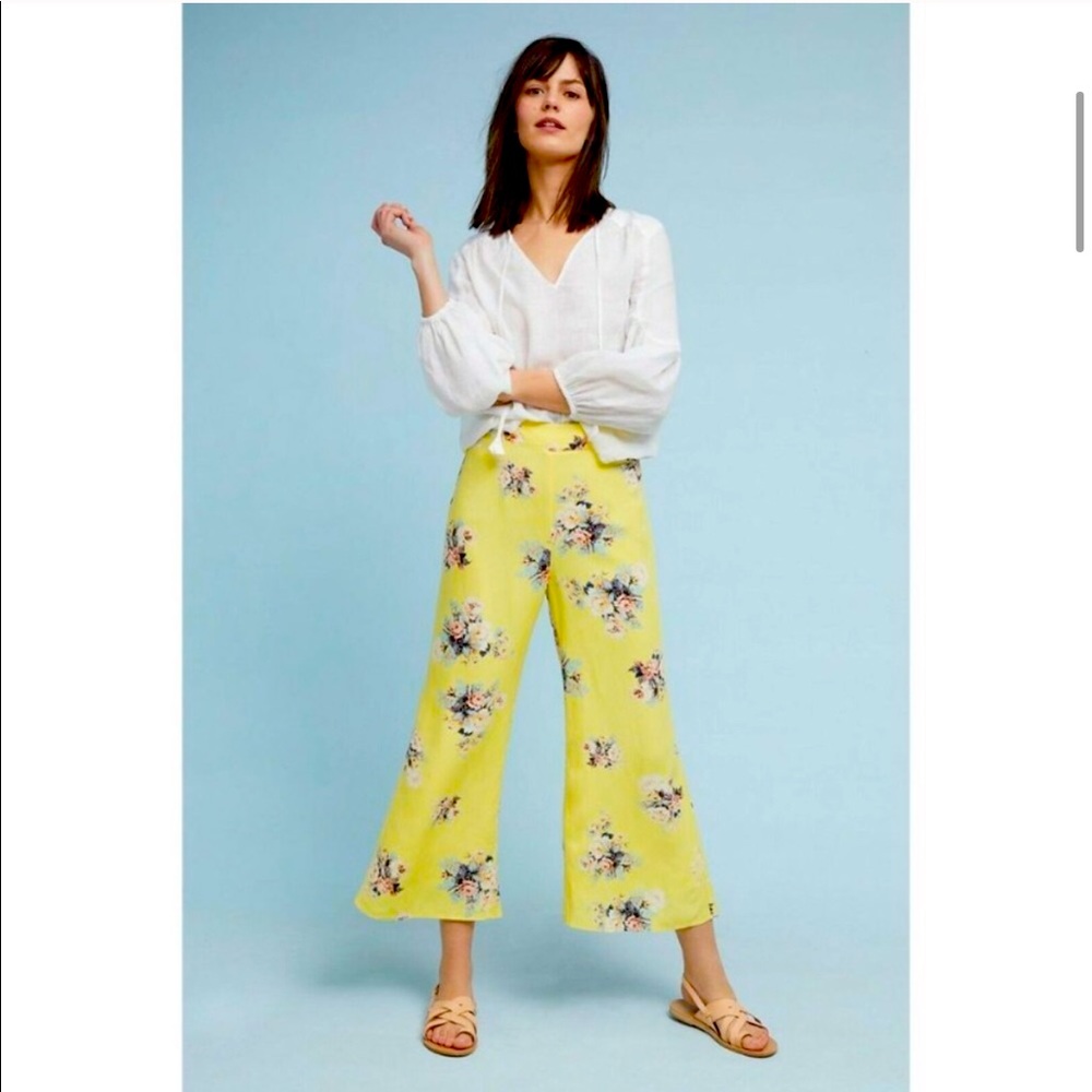 Anthropologie yellow floral trousers